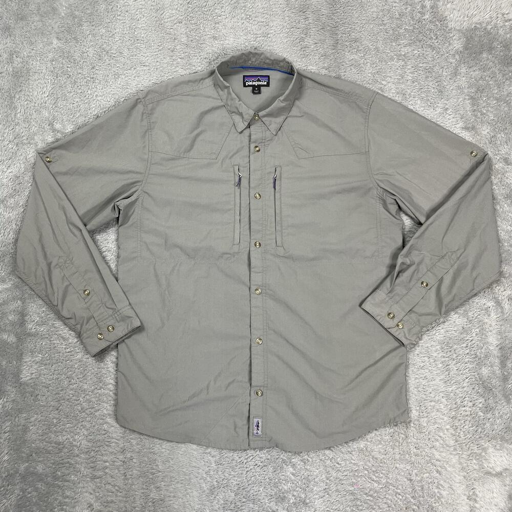 Patagonia Shirt Mens Medium Gray Long Sleeve Nylon Button Front Fishing Outdoor